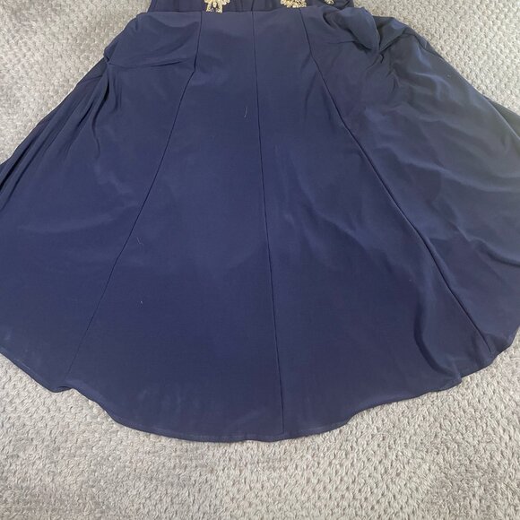 Xscape Crystal Embroidered Halter Velvet Gown in Blue/Gold Size 6 Prom Formal - Picture 10 of 15